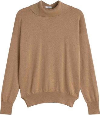 PESERICO Truien & Vesten, Dames, Bruin, M, Wol, High Neck Wollen Trui