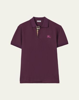 Burberry Mens Eddie Check-Placket Cotton Polo Shirt