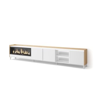 Skraut Home Skraut Home - Mueble Tv, Televisi&oacute;n, Muebles De Sal&oacute;n, Almacenaje, 315x35x61cm, Para Tv Hasta 80, Chimenea El&eacute;ctrica Xxl, Dise&ntilde;o Industrial, Led, Esti