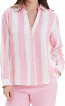 Chrldr Striped Frida Button Up Blouse In Blush