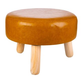 Wanderlust Deco Taburete De Madera Y Polipiel Naranja 40x40x13/29