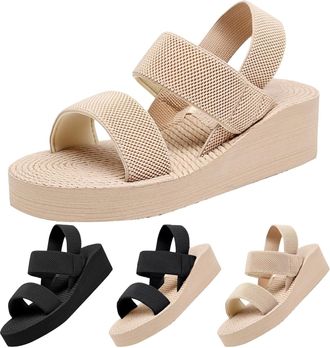 Generic UK 7 Womens Elastic Wedge Platform Sandals Summer Open Toe Comfortable Washable Slide Shoes, Ladies Lightweight Espadrille Low Wedge Sandals for Summe