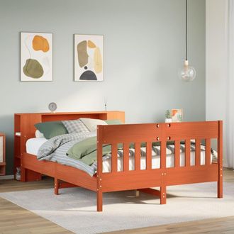 Berkfield Home Bookcase Bed without Mattress Wax Brown 140x200cm Solid Wood Pine | Size: 140x200 cm