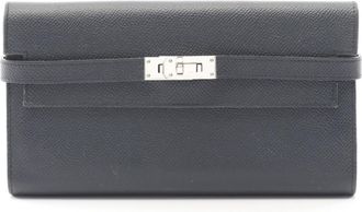 Herm&egrave;s Navy Epsom Leather Long Wallet (Bi-Fold) (Pre-Owned)