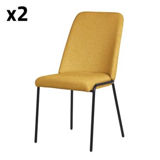 ML Design Set de 2 Sillas de comedor mostaza de poli&eacute;ster con patas de metal