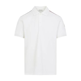 Moncler Polo Shirts, male, White, Size: S Logo Patch Cotton Polo Shirt