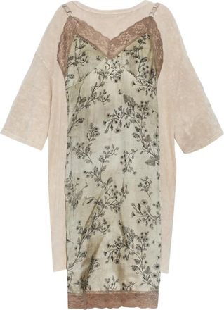 R13 Jurk met bloemenmotief - Dames - Korte kleedjes - Beige - M - Satijn - Kleedjes