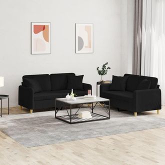 vidaXL Juego De Sof&aacute;s Con Cojines 2 Piezas Tela Negro Vidaxl