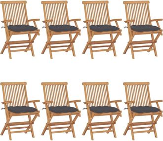 vidaXL Vidaxl - Sillas De Jard&iacute;n 8 Uds Madera Teca Con Cojines Gris Antracita