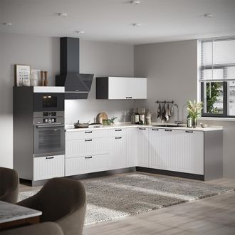 Vicco Cucina Angolare Completa Fame-line, Bianco Rustico/antracite, 287 X 207 Cm, Pl Marmo, Vicco