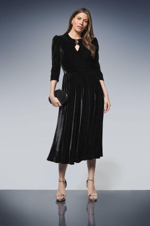 Wallis Womens Velvet Embellished Pleated Midi Dress - Black - Size 18 UK