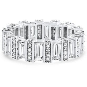 Pompeii3 3Ct TW Emerald Cut Diamond Fancy Eternity Wedding Ring 14k Gold Lab Grown