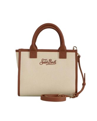 MC2 Saint Barth Womens Shoulder Bag Vanity Midi Canvas Grain Leather Beige Cow