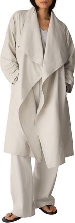 Eileen Fisher Organic Cotton & Recycled Nylon Drape Neck Coat in Pale Stripe at Nordstrom, Size Xx-Small