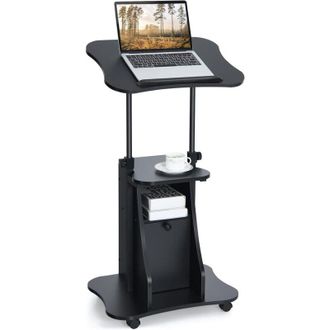 Costway Scrivania Regolabile in Altezza con Ruote, Standing Desk Mobile con Piano Inclinabile e Scomparti, Scrivania per Laptop Ergonomica con