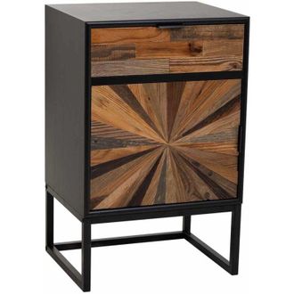 Wanderlust Deco Mesita De Madera Y Metal De 1 Cajon Y 1 Puerta Marron 44x36x67