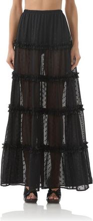 AFRM Sabina Clip Dot Tiered Maxi Skirt in Noir at Nordstrom, Size X-Large