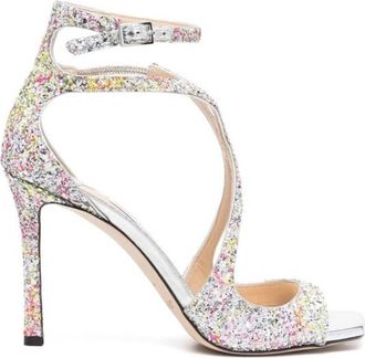 Jimmy Choo London Azia 95 Coarse Glitter Sandals, Brand Size 34.5 ( US Size 4.5 )