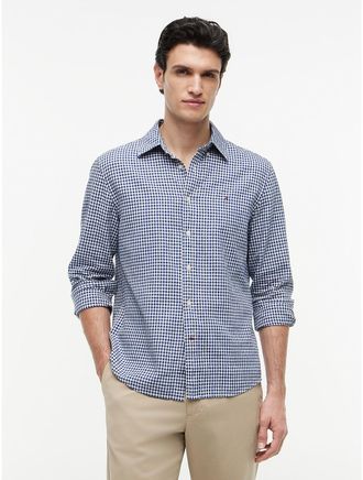 Tommy Hilfiger Mens Regular Fit Gingham Linen-Blend Shirt - Navy - XXXL