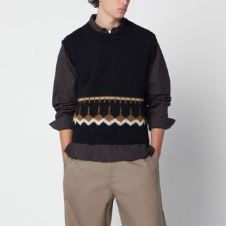 Ymc You Must Create Gilet blu navy in lana con motivo geometrico jacquard