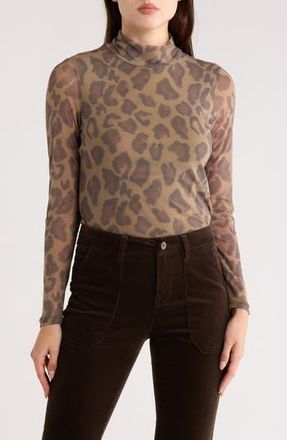 Sanctuary Everyday Mock Neck Long Sleeve Mesh Top in Bronzed Feline Brown at Nordstrom Rack, Size X-Large