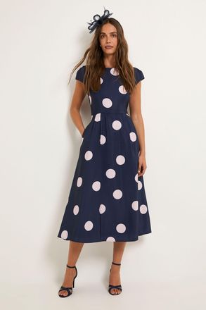 Wallis Womens Spot Ottoman Fit & Flare Midi Dress - Navy - Size 12 UK