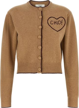 Chlo&eacute; Crewneck Cardigan - Dames - Vesten - Bruin - M - Wol - Truien & Vesten
