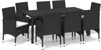vidaXL Set De Muebles De Jard&iacute;n 9 Pzas Y Cojines Rat&aacute;n Sint&eacute;tico Negro Vidaxl
