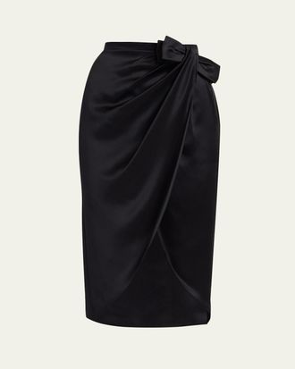 Valentino Garavani Draped Silk Bow Midi Tulip Skirt