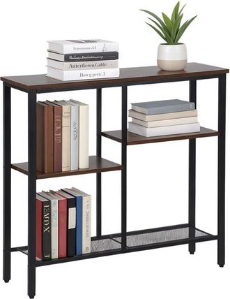 Relaxdays Relaxdays console table, industrial, HxWxD: 75 x 80 x 22 cm, metal, MDF, slim hallway console, 4 shelves, brown/black