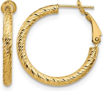 Diamond2Deal 14K Yellow Gold 3x20 Round Omega Back Hoop Earrings