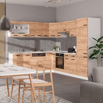 Vicco Cocina Esquinera R-line, Oro Potencia Roble/blanco, 227 X 287 Cm Et Roble, Vicco