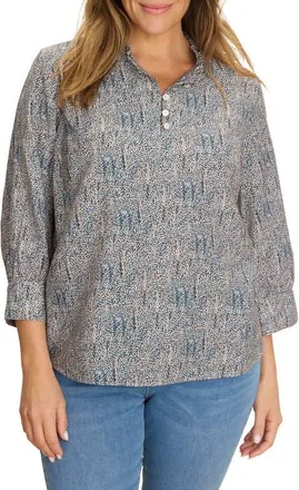 Nic+Zoe Sun Speckle Ruffle Neck Top in Neutral Multi at Nordstrom, Size 2X