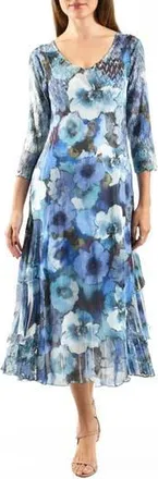 Komarov Floral Charmeuse & Chiffon Cocktail Dress in Blue Haze at Nordstrom Rack, Size X-Large