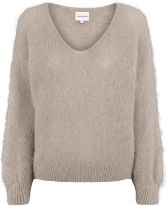 Americandreams Milana LS Alpaca Pullover - Dames - V-hals truien - Beige - M - Wol - Truien & Vesten