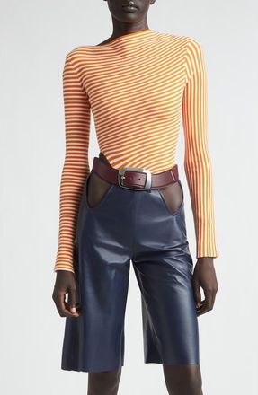 Jean Paul Gaultier Stripe Long Sleeve Bodysuit in White/Orange at Nordstrom, Size X-Small