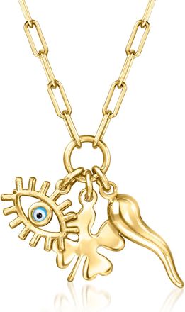 RS Pure by Ross-Simons Italian 18kt Gold Over Sterling Good Luck Charm Necklace