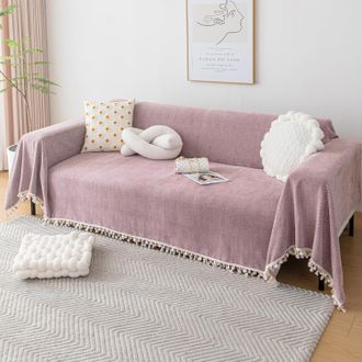 OEM Manta Para Sof&aacute; De Color Liso Con Borlas Decorativas, Transpirable Y Ligera, Rosa, 180x340 Cm