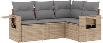 vidaXL Vidaxl - Juego De Sof&aacute;s Jard&iacute;n Con Cojines 4 Pzas Rat&aacute;n Sint&eacute;tico Beige