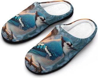 Generic Blue Jay Bird Snowy Day Funny Womens Cotton Slippers Shoes Novelty Soft Non-Slip Sole Home Shoe