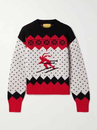 Guest In Residence Pullover In Misto Lana E Cashmere Jacquard Downhill - Bianco