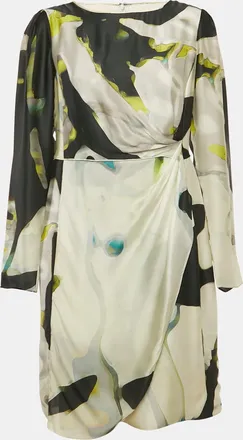 Armani Multicolor Printed Satin Draped Mini Dress