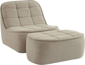 Sweeek Sill&oacute;n borreguito de 1 plaza + reposapi&eacute;s, beige