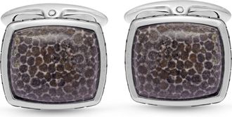 LuvMyJewelry Fossil Agate Sterling Silver Men Cufflinks