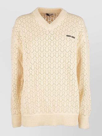 Miu Miu v neck open knit top ribbed trims