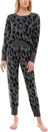 Roudelain Womens Long Sleeve Top And Leggings Pajama Set In Above Leopard Slatre Gray