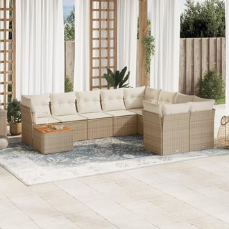 vidaXL Juego De Sof&aacute;s Jard&iacute;n Con Cojines Beige 10 Pzas Rat&aacute;n Sint&eacute;tico Vidaxl