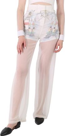 Burberry Ladies Chiffon Overlay Marine Sketch Print Silk Shorts, Brand Size 2 (US Size 0)