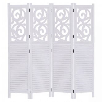 Hhg [nunca Usado] Biombo T568, Separador De Ambientes, Mampara, Protecci&oacute;n Visual, Divisi&oacute;n De Espacios, Con Adornos, Plegable, Madera De Paulownia, 170 X
