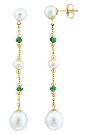 Effy 14K Yellow Gold Emerald & Freshwater Pearl Earrings in Green at Nordstrom Rack
